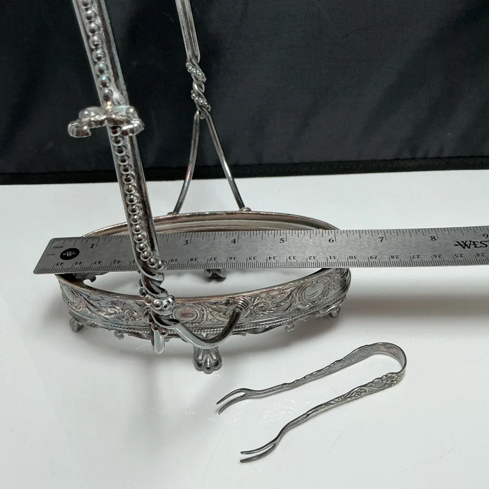 1847 Rogers Bros #312 Silver Bride's Basket & Swedish Tongs